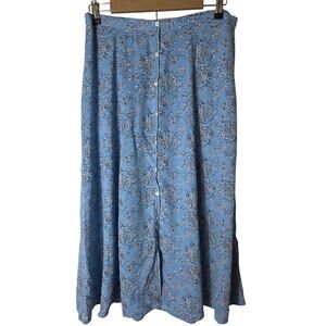 MAX STUDIO Blue White Floral Flowing Lightweight Button Front Maxi Skirt SZ M